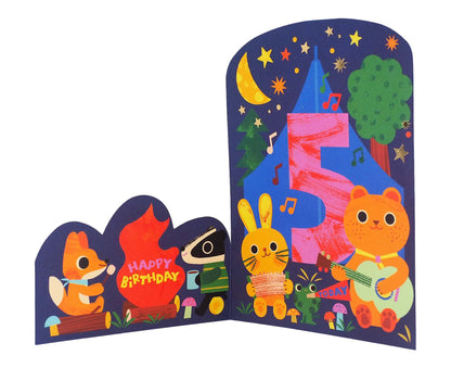 Fold Out Camping Animals Foiled 5th Birthday Card
