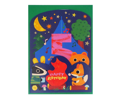 Fold Out Camping Animals Foiled 5th Birthday Card