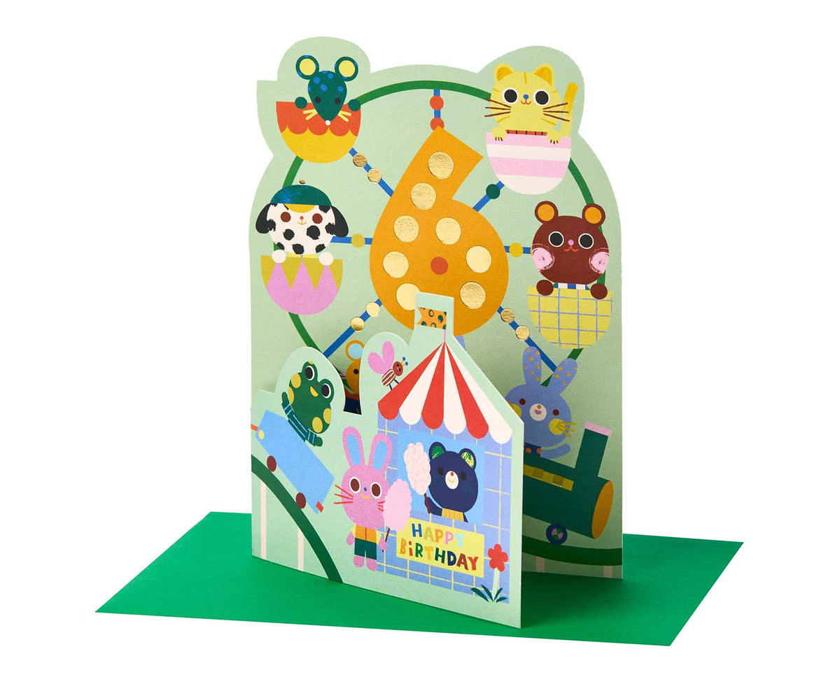 Fold Out Animal Ferris Wheel 6th Birthday Card
