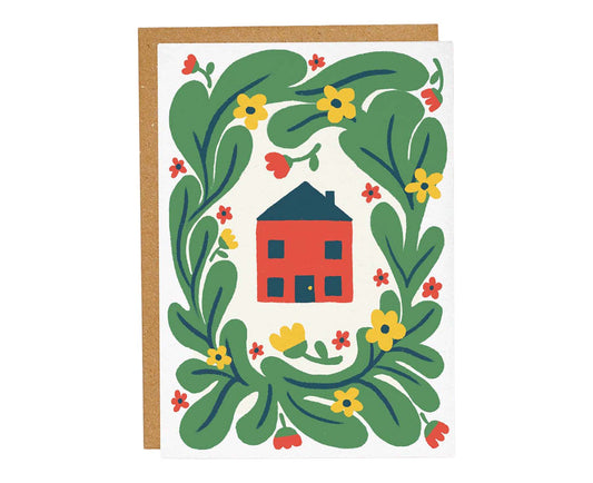 Floral Red House New Home Card