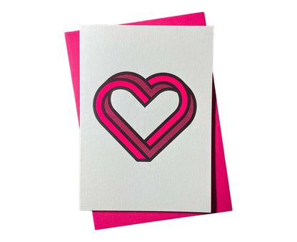 Flourescent Pink & Black Infinity Heart Letterpress Valentines / Anniversary Card
