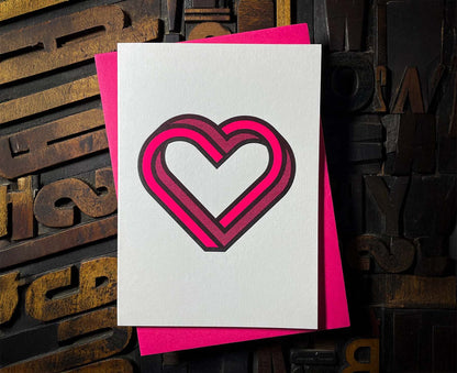Flourescent Pink & Black Infinity Heart Letterpress Valentines / Anniversary Card