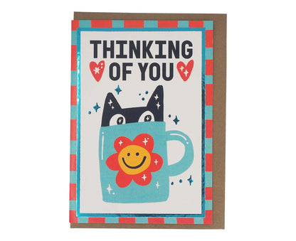 Thinking of You Cat in a Mug Foiled Card