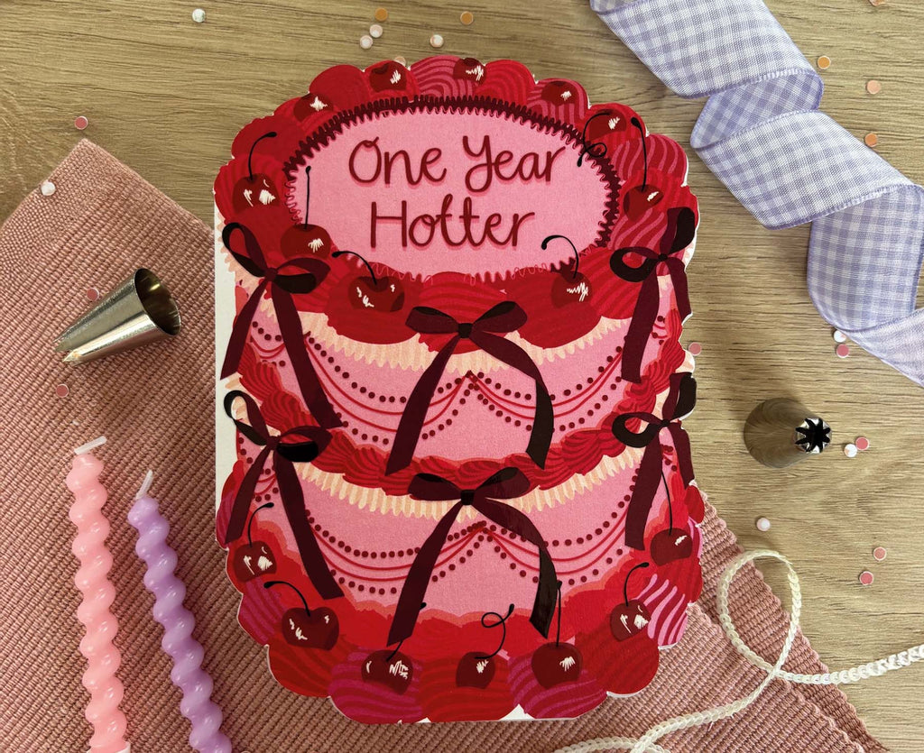 One Year Hotter Spot Varnish Cutout Cake Birthday Card