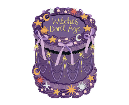 Witches Don't Age Gold Foiled Cutout Cake Birthday Card