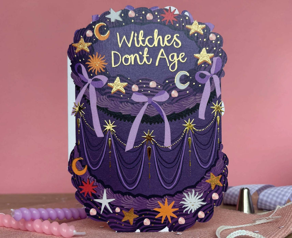 Witches Don't Age Gold Foiled Cutout Cake Birthday Card
