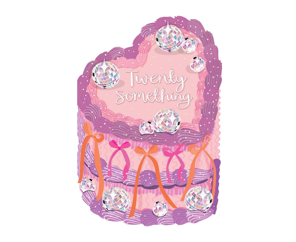 Twenty Something Silver Foiled Cutout Heart Cake Birthday Card