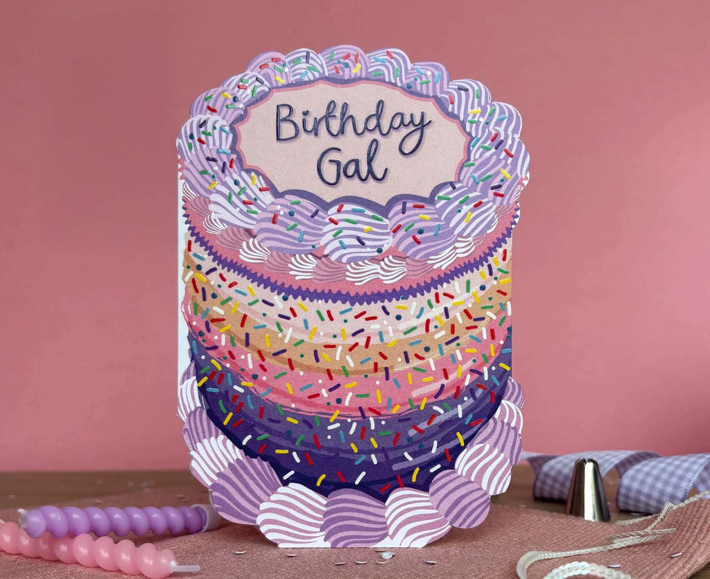 Birthday Gal Sprinkles Spot Varnish Cutout Cake Birthday Card