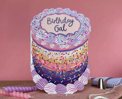 Birthday Gal Sprinkles Spot Varnish Cutout Cake Birthday Card