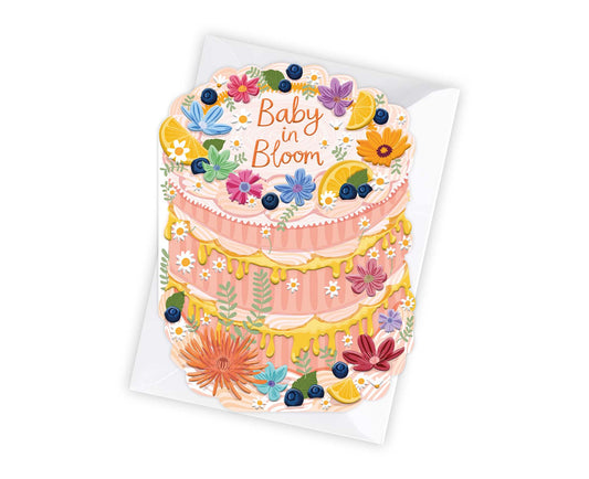 Baby in Bloom Spot Varnish Cutout Cake Pregnancy Card