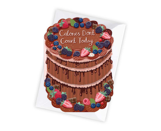 Calories Don’t Count Spot Varnish Cutout Chocolate Cake Birthday Card