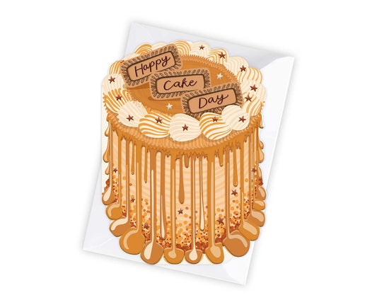 Happy Cake Day Spot Varnish Cutout Caramel Cake Birthday Card