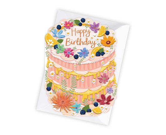 Happy Birthday Spot Varnish Cutout Cake Birthday Card