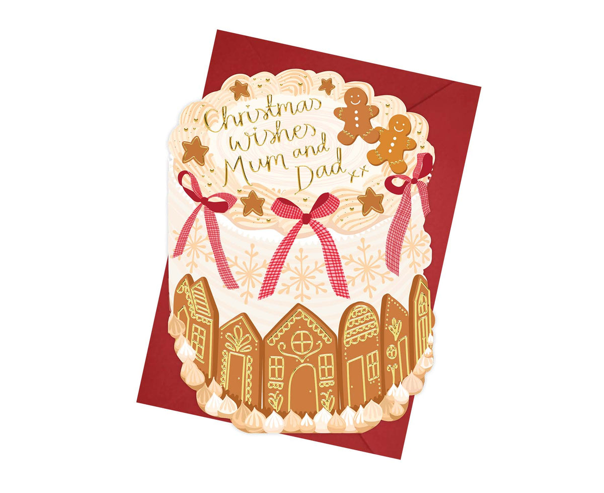 Christmas Wishes Mum & Dad Cutout Cake Christmas Card