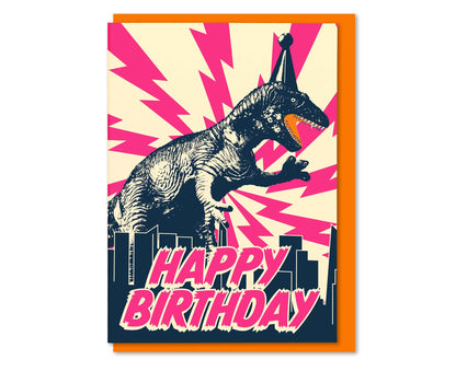 Monster Birthday Dinosaur Pink Birthday Card