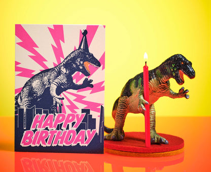 Monster Birthday Dinosaur Pink Birthday Card