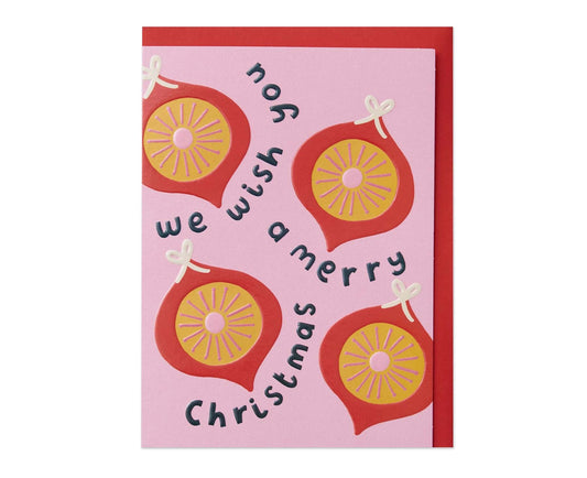 We Wish You a Merry Christmas Retro Baubles embossed Christmas card