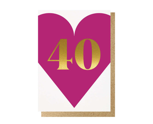 40th Magenta & Gold Foiled Birthday Card