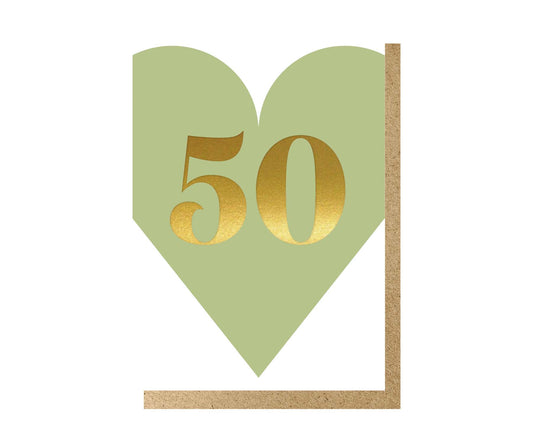 50th Pale Green & Gold Foiled Birthday Card