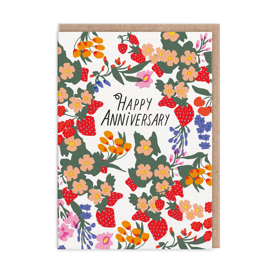 Floral Strawberries Anniversary Card