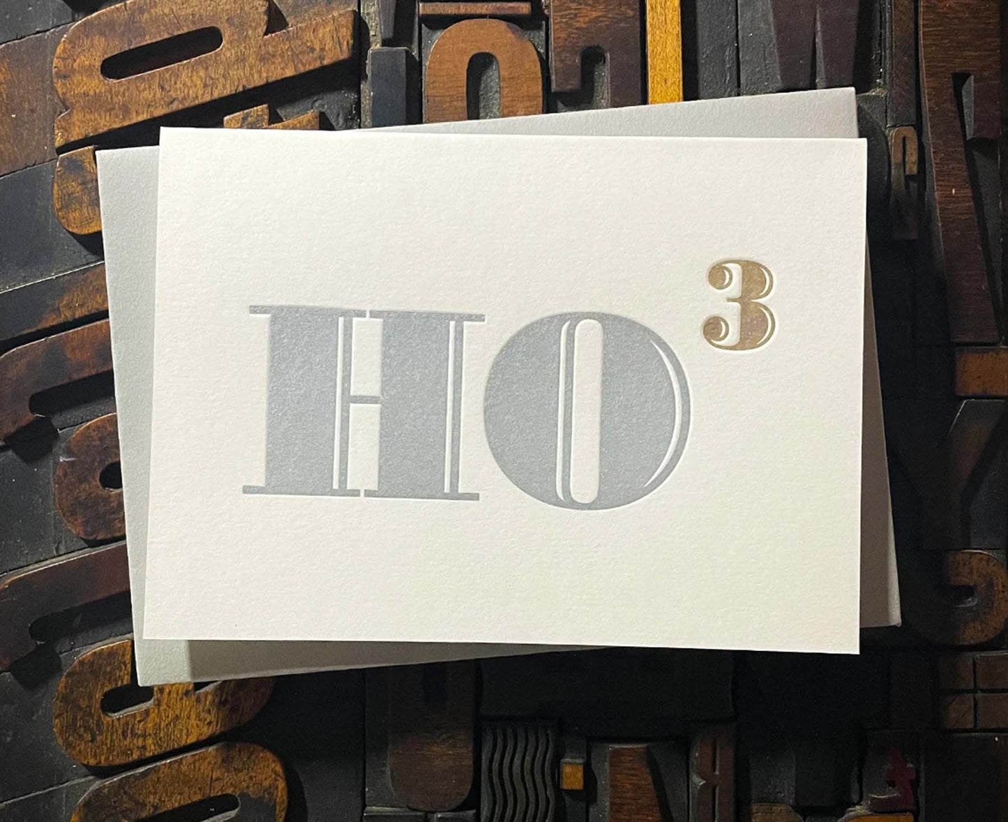 Ho Ho Ho Silver Typography Letterpress Christmas card