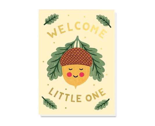 Welcome Little One Acorn Gold Foiled New Baby Card