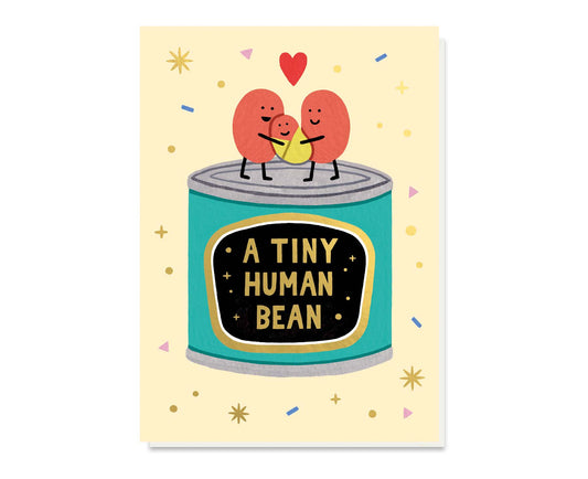Tiny Human Bean Gold Foiled New Baby Card