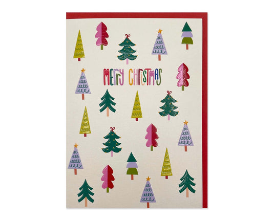 Merry Christmas Christmas Trees embossed Christmas card