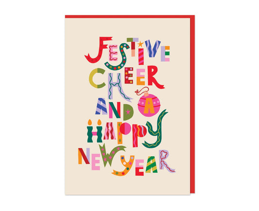 Festive Cheer and Happy New Year embossed Christmas card