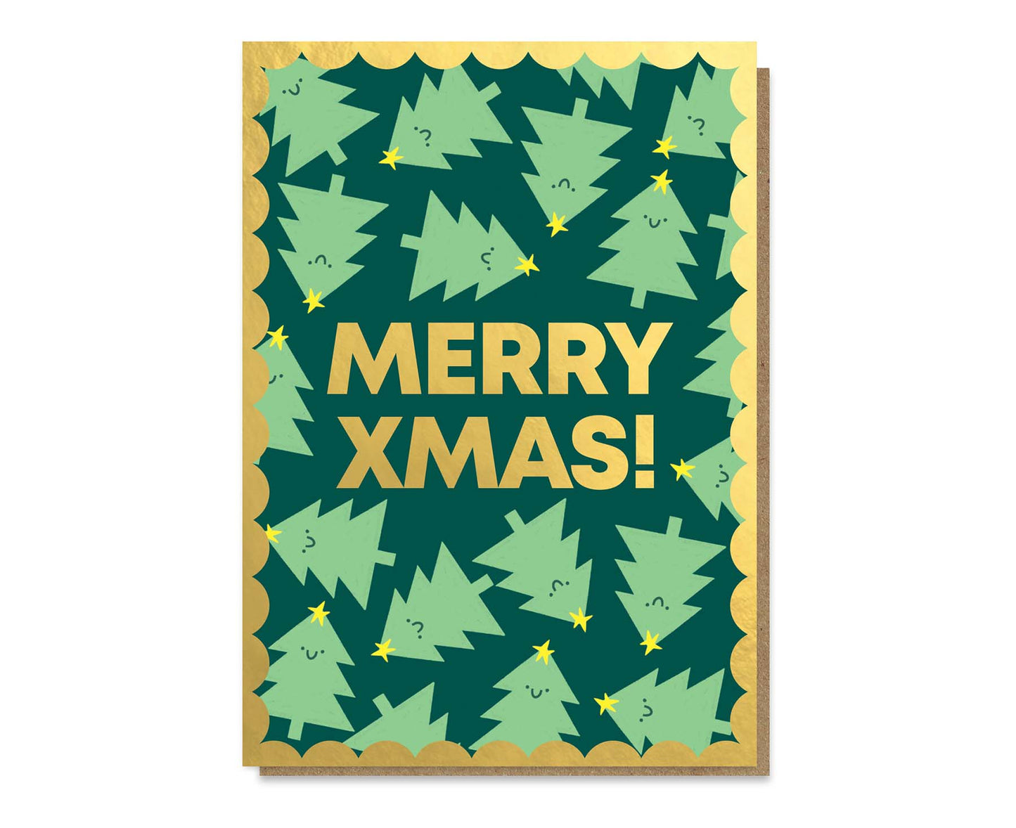 Merry Xmas Christmas Trees Gold Foiled Christmas Card