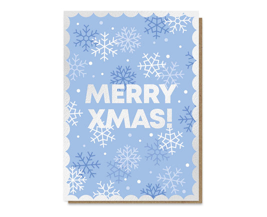 Merry Xmas Snowflakes Silver Foiled Christmas Card