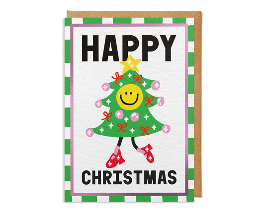 Happy Christmas Smiling Christmas Tree Christmas Card
