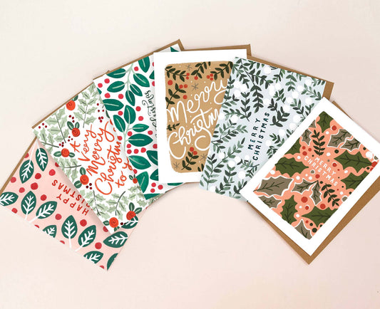 Pack of 6 Illustrated Festive Botanics Christmas Cards
