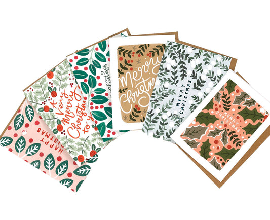 Pack of 6 Illustrated Festive Botanics Christmas Cards