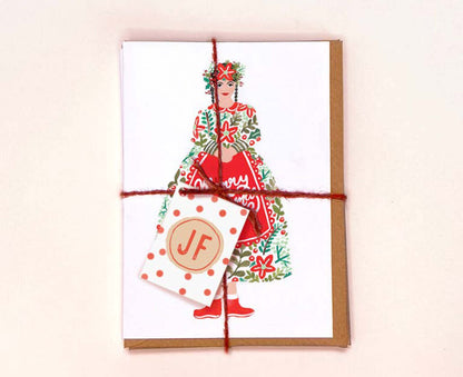 Pack of 6 Illustrated Folk Ladies Christmas Cards
