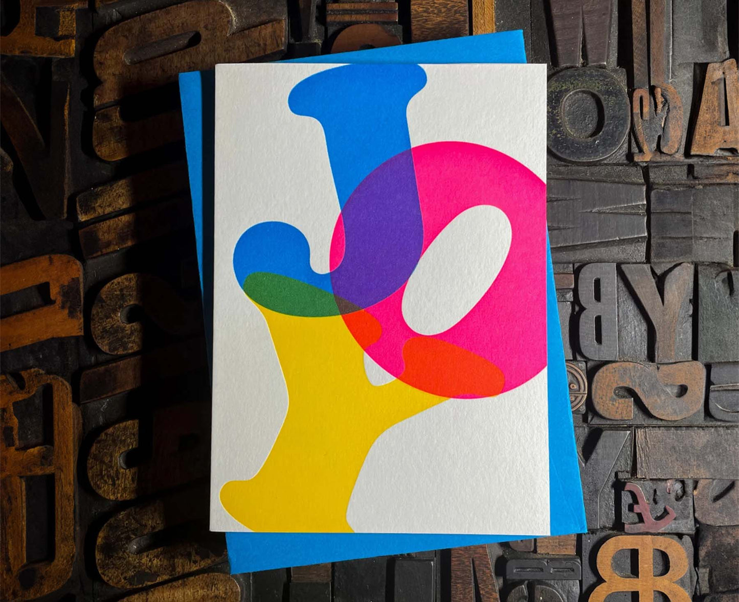 Joy Typography Letterpress Christmas card / Notecard