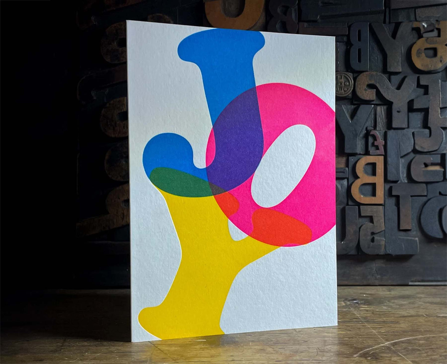 Joy Typography Letterpress Christmas card / Notecard