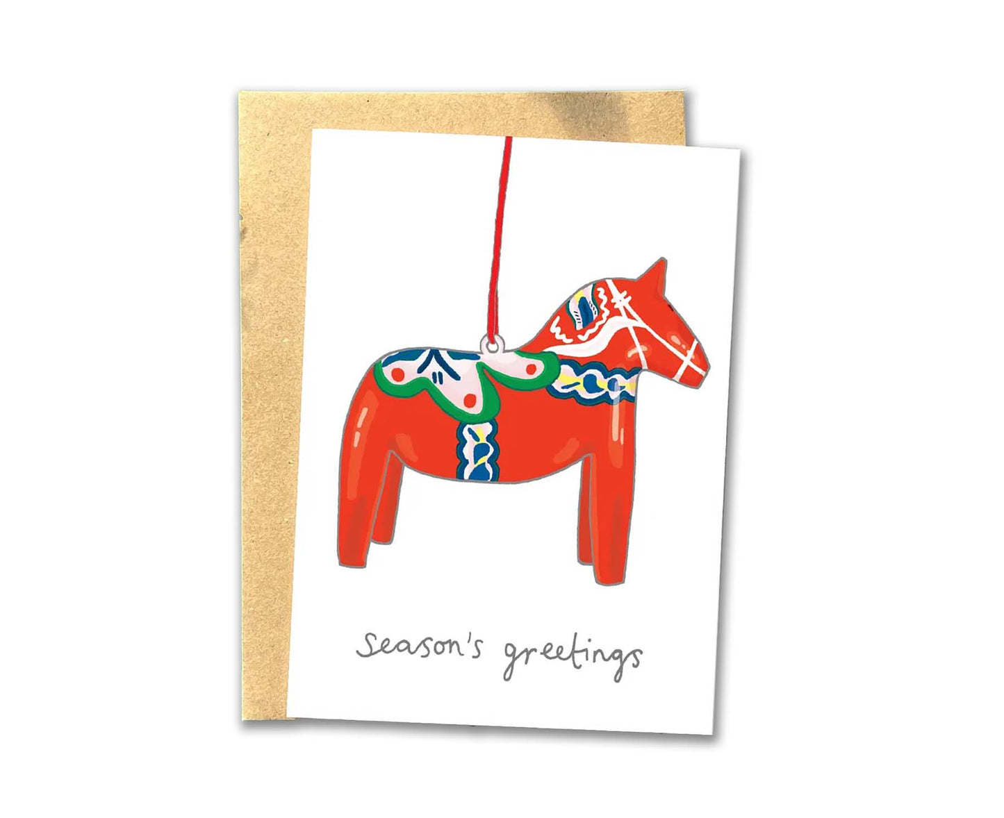 Dala Horse Bauble Kitsch Christmas Card