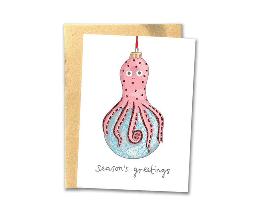 Octopus Bauble Kitsch Christmas Card