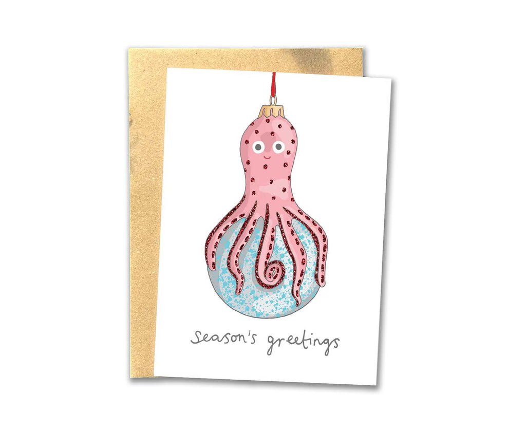 Octopus Bauble Kitsch Christmas Card