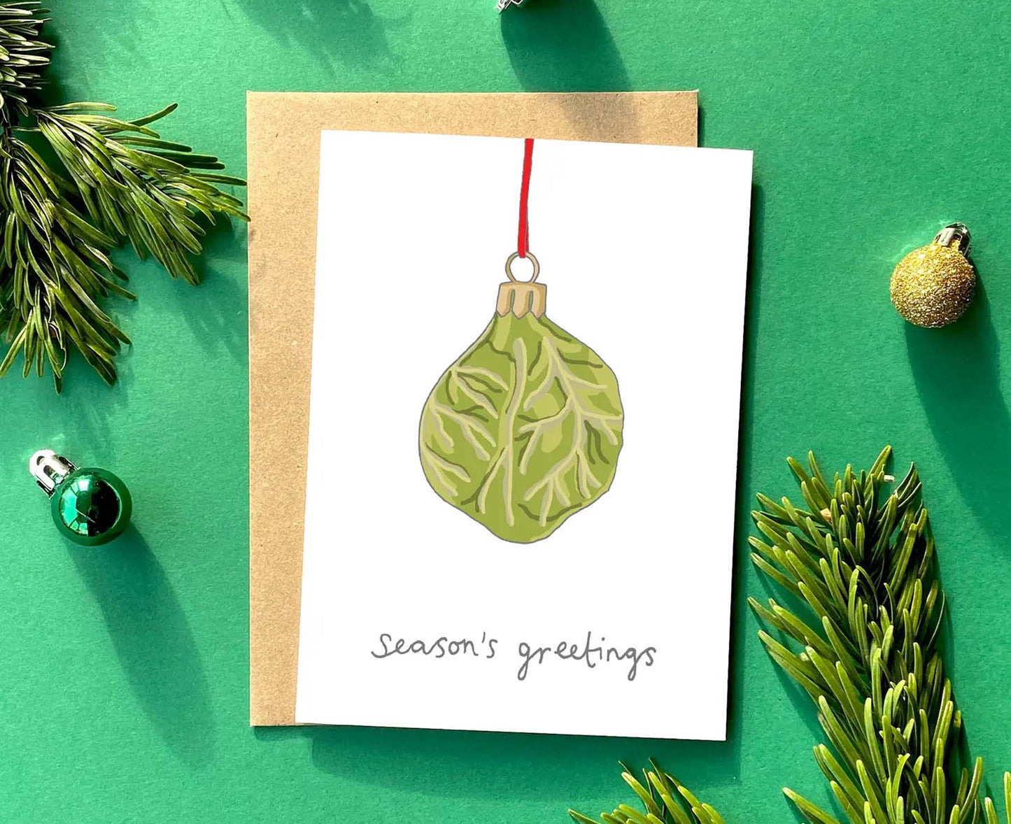 Sprout Bauble Kitsch Christmas Card