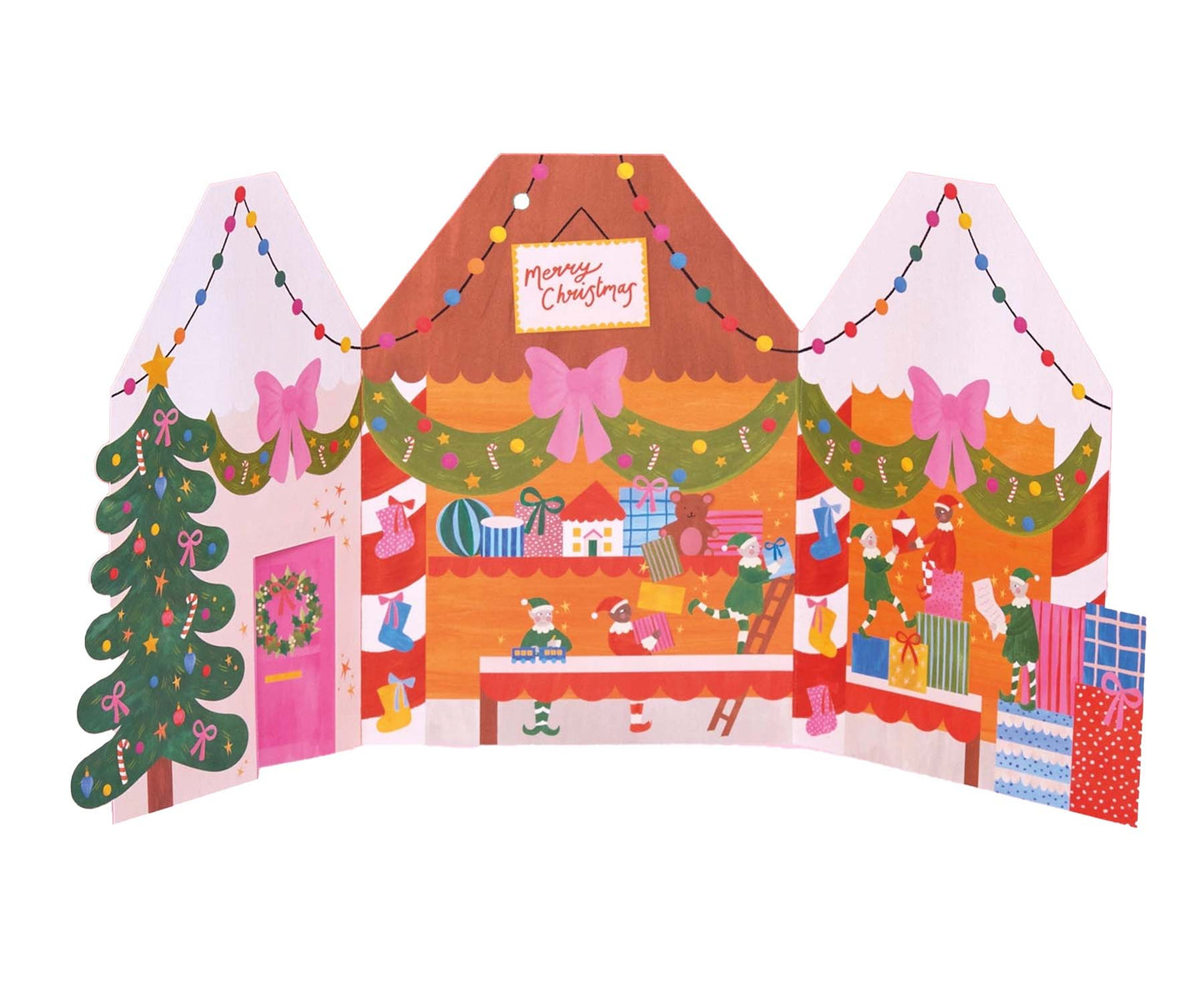 Elf Workshop foldout Christmas card