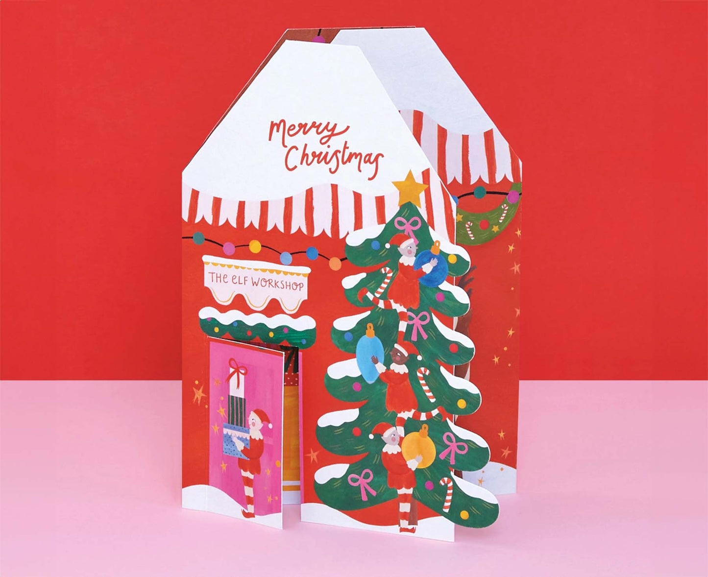 Elf Workshop foldout Christmas card