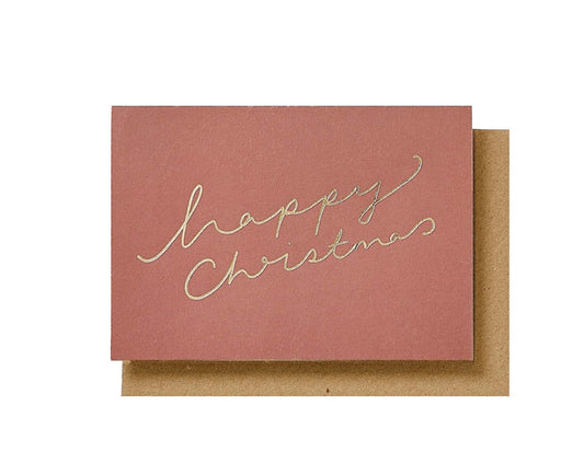 Burgundy Happy Christmas Gold Foiled Christmas card