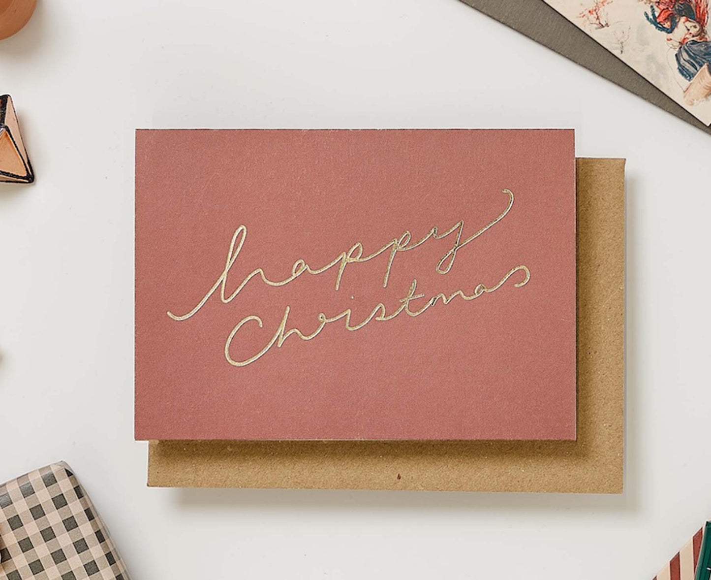 Burgundy Happy Christmas Gold Foiled Christmas card