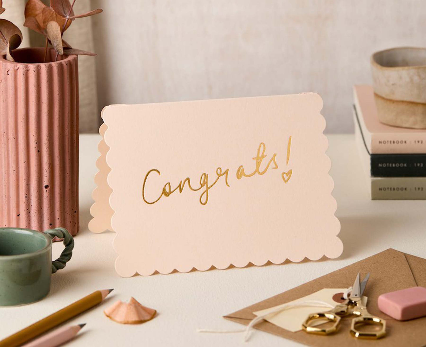 Scallop Gold Foiled Congrats! Blush Congratulations Card