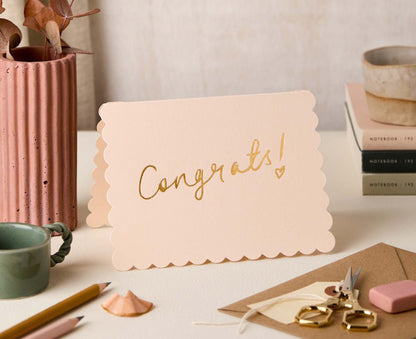 Scallop Gold Foiled Congrats! Blush Congratulations Card