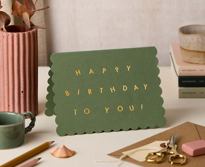 Scallop Gold Foiled Green Birthday Card