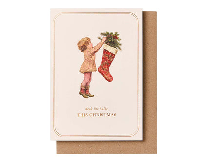Vintage Christmas Stocking Gold Foiled Christmas card