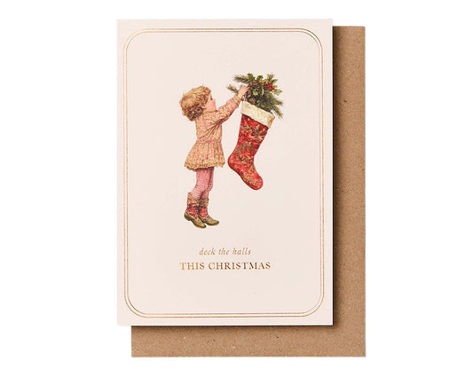 Vintage Christmas Stocking Gold Foiled Christmas card